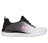 Skechers Women's Summits - Bright Charmer Sneaker in Black/White, Size 8 | Textile/Synthetic, Vegan, Machine Washable