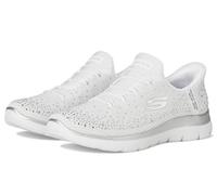 Skechers Women's Slip-ins Summits Brilliant Shine - White/Silver Textile-Synthetic Vegan Size 7