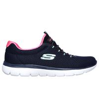 Skechers Women's Summits Sneaker in Navy Blue/Hot Pink, Size 7 | Textile/Synthetic, Vegan, Machine Washable