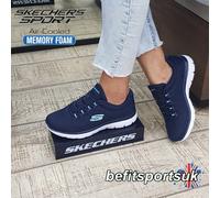 SKECHERS WOMENS TRAINERS BLUE SKETCHERS LADIES MEMORY FOAM SLIP-ON WALKING SHOES