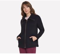 Skechers Women's Tunic Full Zip, Black/White, XXL | Casual, Double Knit Fleece, Full Zip, Comfort Stretch, Cozy