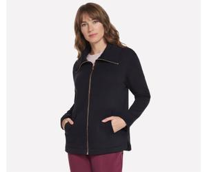 Skechers Women's Tunic Full Zip, Black/White, XXL | Casual, Double Knit Fleece, Full Zip, Comfort Stretch, Cozy