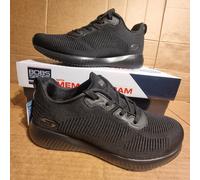 Skechers Women's Bobs Squad Tough Talk Engineered Knit Trim Black Trainers UK5.5