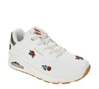 Skechers Women's UNO - Champagne & Roses Wedge in White/Red, Size 3 | Synthetic/Textile
