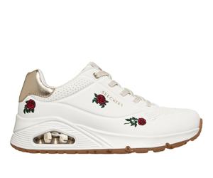 Skechers Women's UNO - Champagne & Roses Wedge in White/Red, Size 6 | Synthetic/Textile