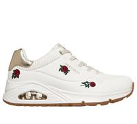 Skechers Women's UNO - Champagne & Roses Wedge in White/Red, Size 8 | Synthetic/Textile
