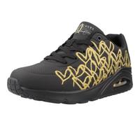 Skechers Women's Sneaker Uno Golden Heart – Black Durabuck & Gold Mylar Embroidery – UK 3