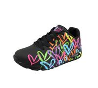 Skechers Women's UNO Highlight Love Sneaker, Black and Multi Heart Print Duraleather/Bla, 2.5 UK