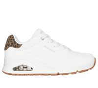 Skechers Women's UNO - Jungle Nite Sneaker in White/Leopard, Size 3 | Synthetic/Leather/Textile