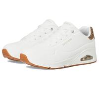 Skechers Women's Uno Jungle Nite Sneaker, White Durabuck/Leopard Printed Suede/Mesh Tri, 4.5 UK