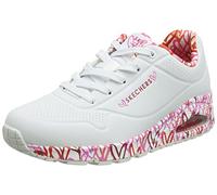 Skechers Women's Uno Loving Love Sneaker, White Durabuck Red Pink Mesh Trim, 4.5 UK