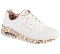 Skechers Women's Uno Love Sneaker, White Durabuck/Rose Gold Print Trim, 9 UK