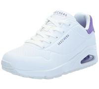 Skechers Women's Uno Pop Back Sneaker, White Durabuck/Purple Suede Trim, 2 UK
