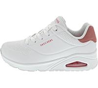 Skechers Women's Uno Pop Back Sneaker, White Durabuck/Coral Suede Trim, 7 UK