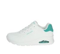 Skechers Trainers Women's Uno Pop Back White Durabuck/Mint Suede Trim UK 8
