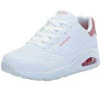 Skechers Women's Uno Pop Back Sneaker, White Durabuck/Coral Suede Trim, 3.5 UK