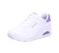 Skechers Women's Uno Pop Back Shoes – White Durabuck/Purple Suede Trim – UK 4.5