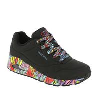Skechers Women's Uno Ravaged Love Sneaker, Black Duraleather/Multi Trim, 4 UK