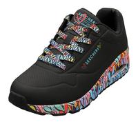 Skechers Women's Uno Ravaged Love Sneaker, Black Duraleather/Multi Trim, 6 UK