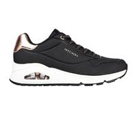 Skechers Women's Uno - Shimmer Away Sneaker, Black Durabuck Rose Gold Duraleather Trim, 8 UK