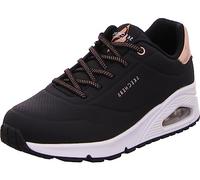 Skechers Women's Uno-Shimmer Away Sneaker, Black Durabuck Rose Gold Duraleather Trim, 2.5 UK