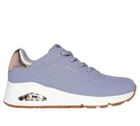 Skechers Women's Uno Shimmer Away Sneaker, Purple Durabuck/Rosegold Duraleather/Mesh T, 8 UK