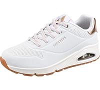 Skechers Women's Uno - Shimmer Away Sneaker, White Durabuck Rose Gold Duraleather Trim, 2.5 UK