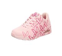 Skechers Women's UNO Spread The Love Sneaker, Pink W Multi Color Heart Print Durabuck Mesh, 4 UK