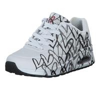 Skechers Women's UNO Spread The Love Sneaker, White W Black and Grey Heart Print Durabuck, 7.5 UK