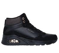 Skechers Women's UNO - Stacre Shine Sneaker in Black, Size 2 | Leather/Synthetic/Textile