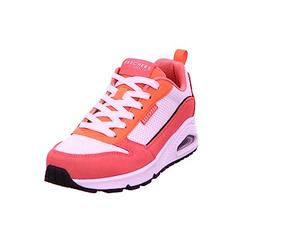 Skechers Women's Uno Two Much Fun Sneaker, Pink Suede/Orange & White Duraleather/Mes, 8 UK