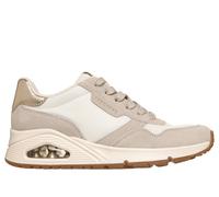 Skechers Women's UNO - Vintage Air Sneaker in Off White, Size 4 | Leather/Textile/Synthetic