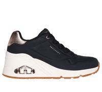 Skechers Uno Duraleather Wedge Trainer - Black Duraleather/ Rose Gold Trim, Black, Size 8, Women Black