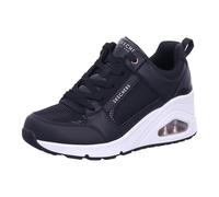 Skechers Uno Wedge Duraleather Overlay With Patent Trim Wedge Trainer - Black, Black, Size 3, Women Black