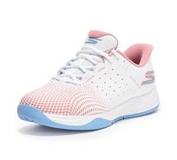 Skechers Women's Viper Court Reload Hands Free Slip-ins Sneaker, White, Light Blue, Pink, 3 UK