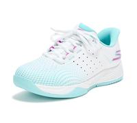 Skechers Women's Viper Court Reload Hands Free Slip-ins Sneaker, White, Turquoise, Pink, 4 UK