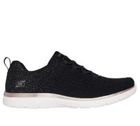 Skechers Women's Virtue - Lucent Sneaker in Black/Rose Gold, Size 6.5 Wide | Textile/Synthetic, Vegan, Machine Washable