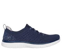 Skechers Women's Virtue - Show Runner Sneaker in Navy Blue, Size 3.5 | Textile/Synthetic, Vegan, Machine Washable