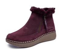 Skechers Women's WILSHIRE BLVD - FRESH ZIP, Side zip mid bootie with faux fur collar, WINE, 9.5M