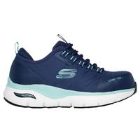 Skechers Women's Work Slip-Resistant: Arch Fit - Ebinal Sneaker in Navy Blue/Aqua, Size 5 | Textile/Synthetic
