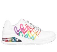 Skechers Women's x JGoldcrown: UNO 2 - Floating Love Sneaker in White, Size 8 | Synthetic/Textile, Vegan