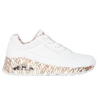 Skechers Women's x JGoldcrown: UNO - Loving Love Sneaker in White/Rose Gold, Size 5.5 | Synthetic/Textile