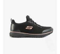 Skechers Women's Squad SR Sneaker, Black Flat Knit Rose Gold Trim, 3 UK