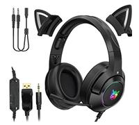 Skecten Gaming Headset with Mic, Noise Cancelling LED Wired Cat Ear Headphones with 3.5mm Jack for Xbox One, PS4, PS5, Switch, PC, Laptop, Mac, 4D Stereo Surround, Black