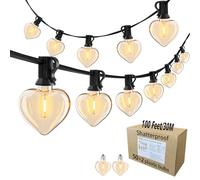 Skeerei 30M Festoon Lights Outdoor Mains with 52 Novelty Heart-Shaped LED Vintage Bulbs for Outside Garden Pergola Party Wedding Backyard Decor Lights, Linkable