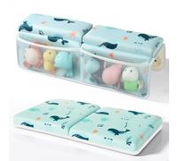 SKEFOLI Baby Bath Kneeler and Elbow Rest Pad Set,1.5" Thick Baby Bath Kneeler Pads with Toys Organizer, Pads to Support The Arm, Essentials, Ideal Kneeling Pad for Bathing（Blue）
