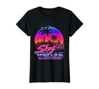 Skeg Vegas Neon Retro 80s Sunset T-Shirt Vintage Synthwave Value Graphic T-Shirt, Women, Black, S