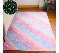 Skeiyo Glow in the Dark Rug, Luminous Area Rugs for Bedroom Living Room, Low Pile Elastic Carpet Colorful Pink Rug Rainbow Unicorn, 160x250