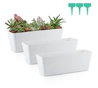Skelang 3 Pcs Rectangular Plant Pot, 12" Flower Planter Box, Windowsill Container for Succulent, Herb, Vegetable (White)