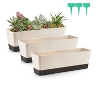 Skelang 3 Pcs Rectangular Plant Pot, 16.7" Flower Planter Box, Windowsill Container for Succulent, Herbs, Vegetable